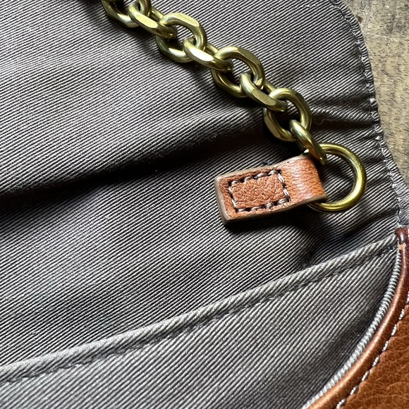 J CREW Cognac Leather Clutch Bag with Chain Strap Leather Convertible Chic - Picture 12 of 16